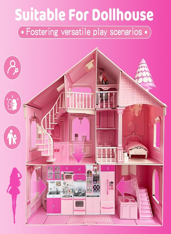 SOCBTNSO 64 PCS Pink Kitchen Toys with Lights Sounds|Mini Kitchen House Furniture Sets for Kids Ages 4-8|Doll Playset Toys for Toddlers 3-5|Birthday Gifts for 3 4 5 6 7 8 Old Girls - Image 3